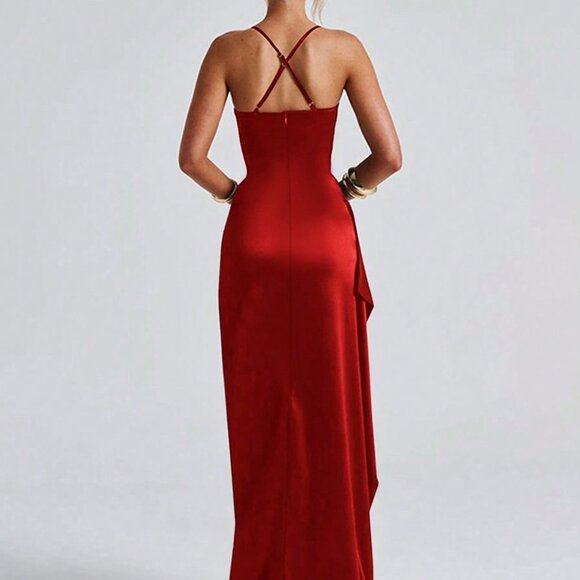 Red Elegant Women's Sexy Satin Strapless Party Dress - Picture 4 of 9